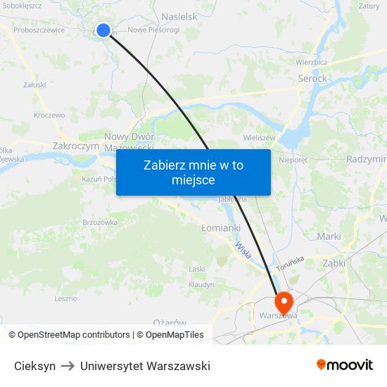 Cieksyn to Uniwersytet Warszawski map