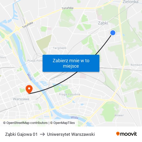 Ząbki Gajowa 01 to Uniwersytet Warszawski map