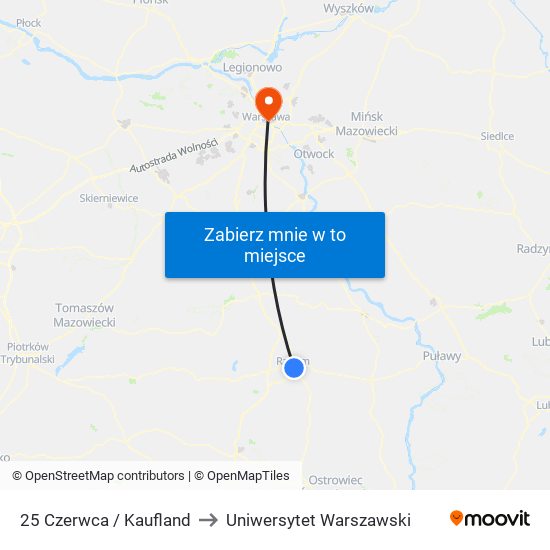 25 Czerwca / Kaufland to Uniwersytet Warszawski map