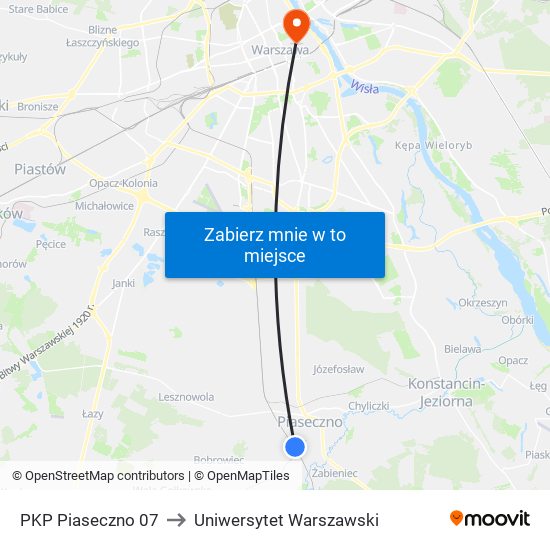PKP Piaseczno 07 to Uniwersytet Warszawski map