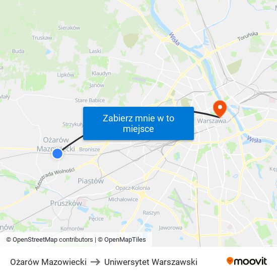 Ożarów Mazowiecki to Uniwersytet Warszawski map
