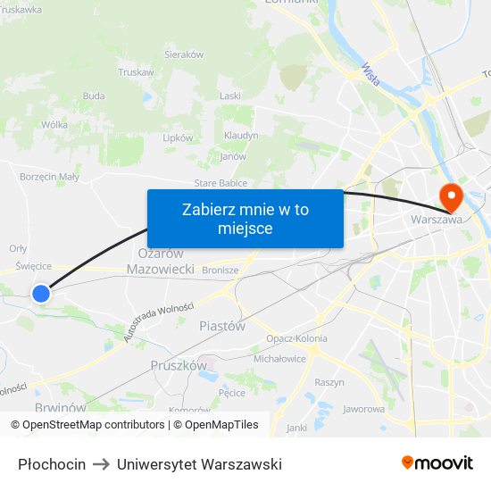 Płochocin to Uniwersytet Warszawski map