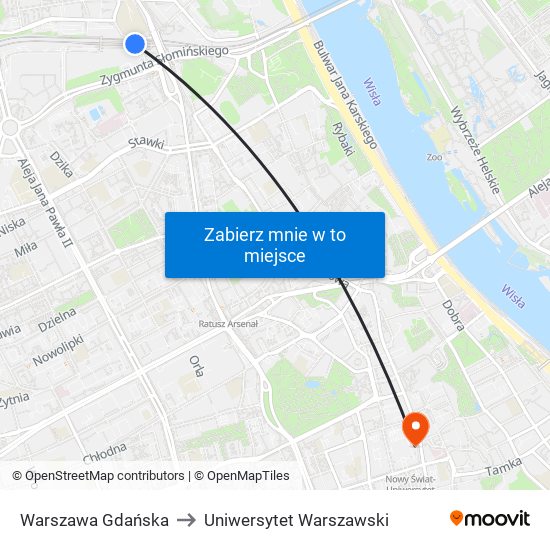 Warszawa Gdańska to Uniwersytet Warszawski map