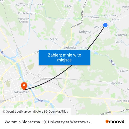 Wołomin Słoneczna to Uniwersytet Warszawski map