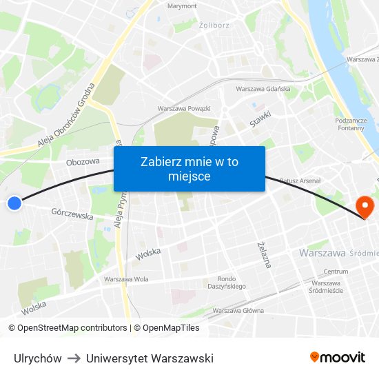 Ulrychów to Uniwersytet Warszawski map