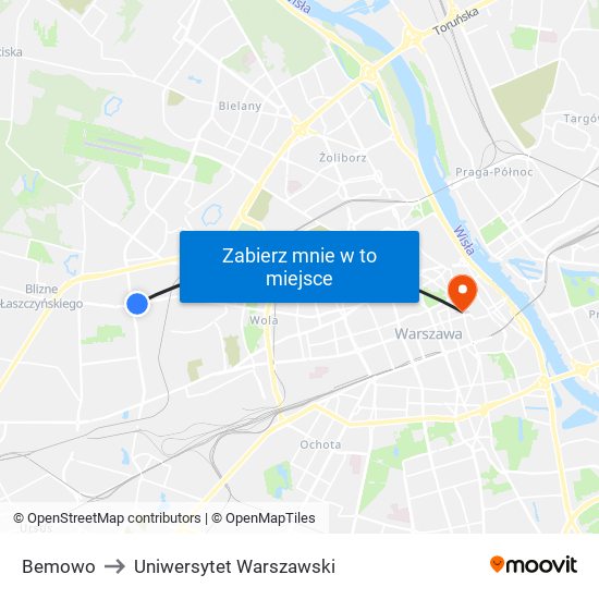 Bemowo to Uniwersytet Warszawski map