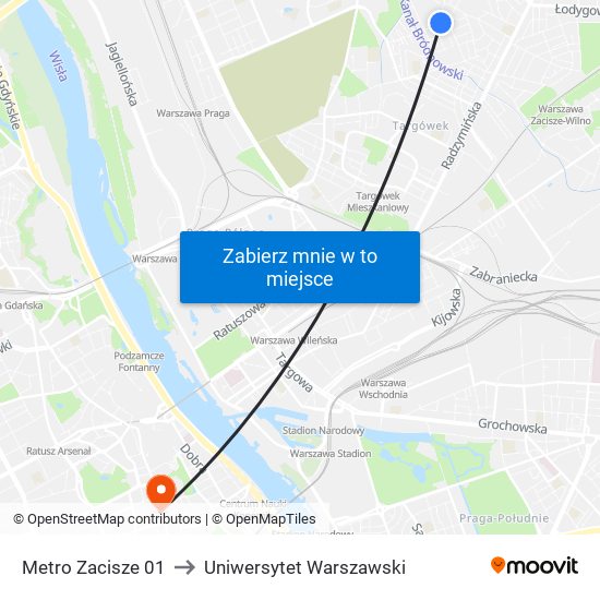 Metro Zacisze 01 to Uniwersytet Warszawski map