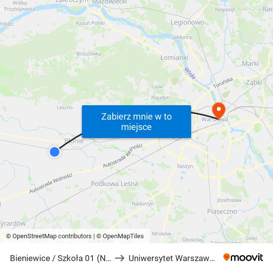 Bieniewice / Szkoła 01 (Nż) to Uniwersytet Warszawski map