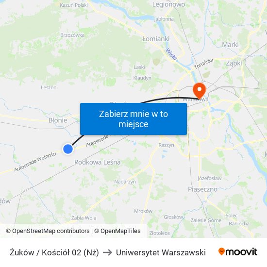 Żuków / Kościół 02 (Nż) to Uniwersytet Warszawski map