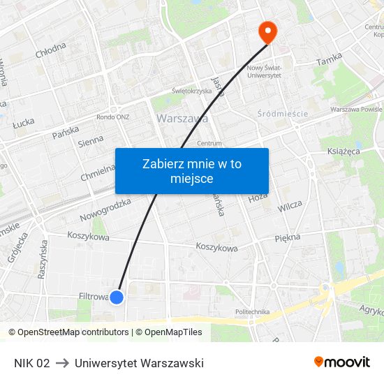 NIK 02 to Uniwersytet Warszawski map