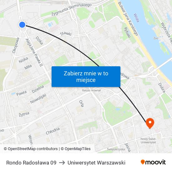 Rondo „Radosława” to Uniwersytet Warszawski map