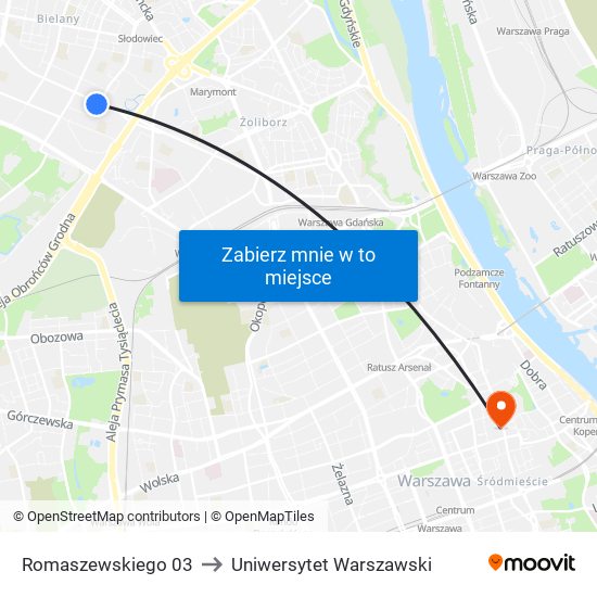 Romaszewskiego 03 to Uniwersytet Warszawski map