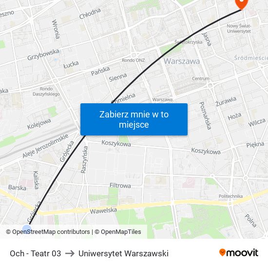 Och - Teatr 03 to Uniwersytet Warszawski map