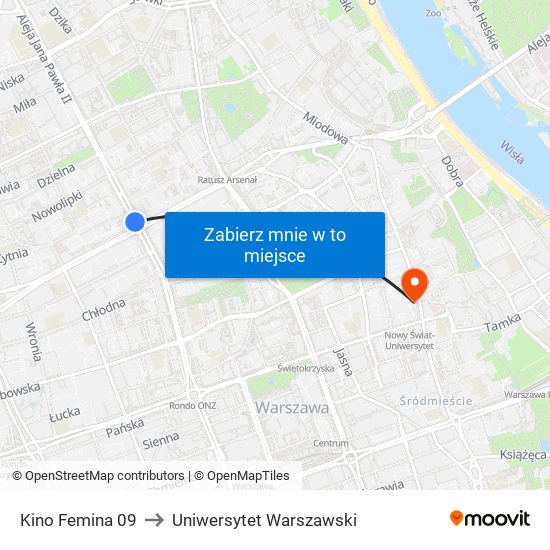 Kino Femina to Uniwersytet Warszawski map