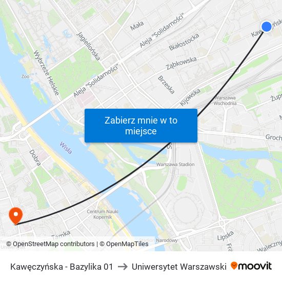 Kawęczyńska - Bazylika 01 to Uniwersytet Warszawski map