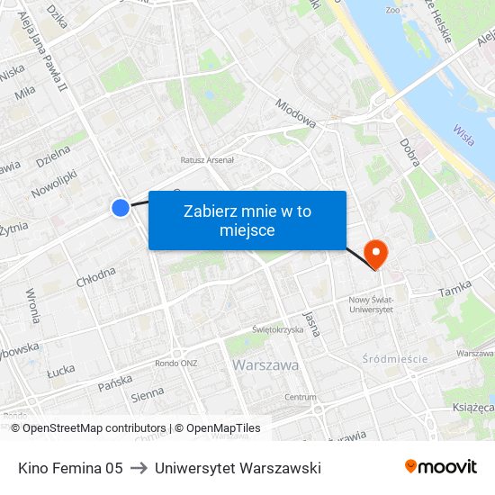 Kino Femina 05 to Uniwersytet Warszawski map