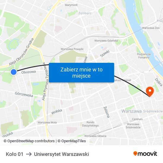 Koło 01 to Uniwersytet Warszawski map