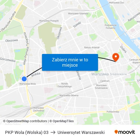 PKP Wola (Wolska) 03 to Uniwersytet Warszawski map