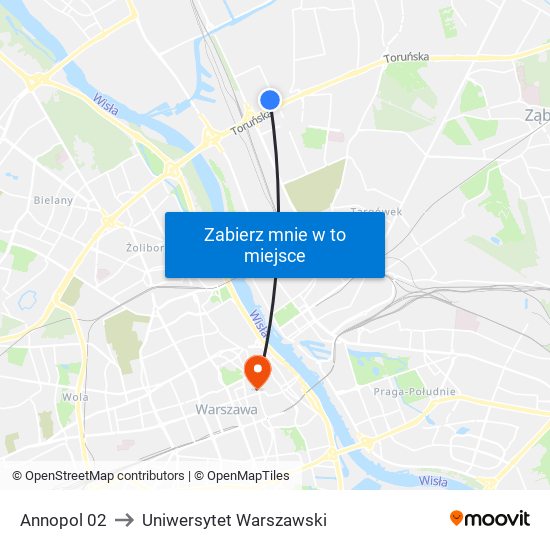 Annopol to Uniwersytet Warszawski map