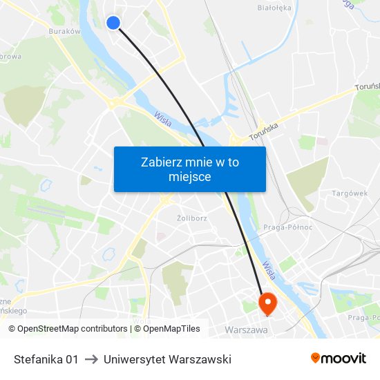 Stefanika 01 to Uniwersytet Warszawski map