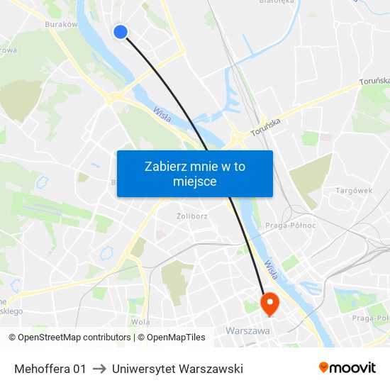 Mehoffera 01 to Uniwersytet Warszawski map