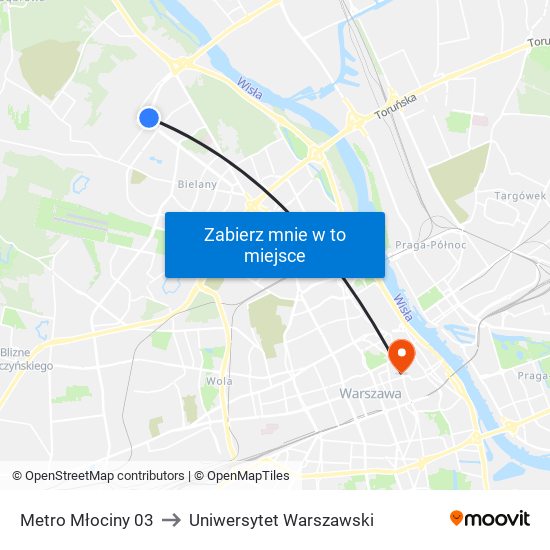 Metro Młociny 03 to Uniwersytet Warszawski map