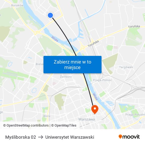 Myśliborska 02 to Uniwersytet Warszawski map