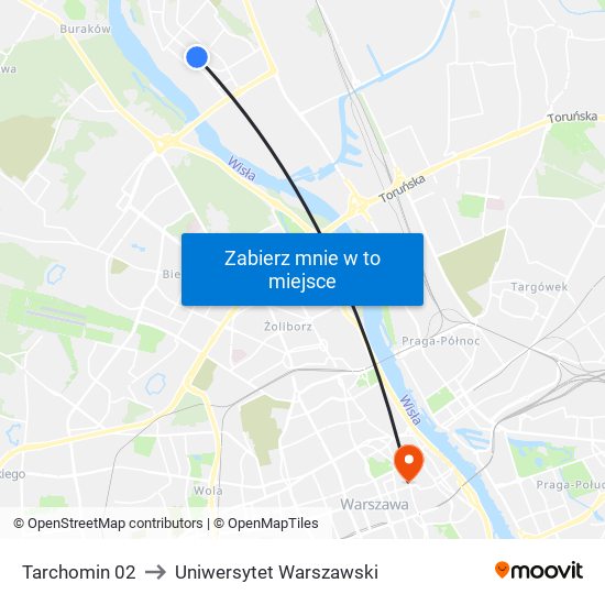 Tarchomin 02 to Uniwersytet Warszawski map
