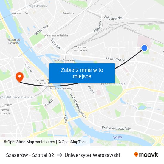 Szaserów - Szpital 02 to Uniwersytet Warszawski map