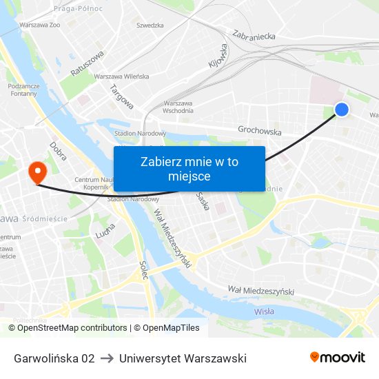Garwolińska 02 to Uniwersytet Warszawski map