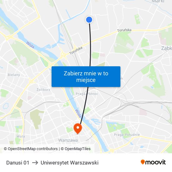 Danusi 01 to Uniwersytet Warszawski map