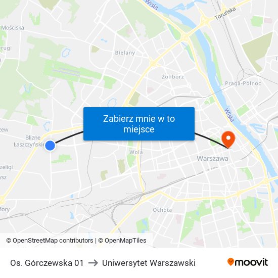 Os. Górczewska 01 to Uniwersytet Warszawski map