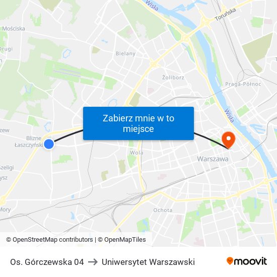 Os. Górczewska 04 to Uniwersytet Warszawski map