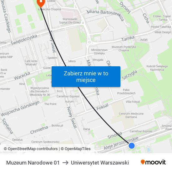 Muzeum Narodowe 01 to Uniwersytet Warszawski map