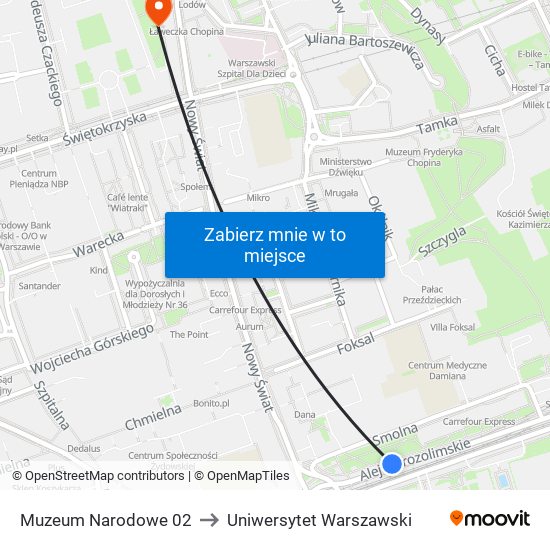 Muzeum Narodowe 02 to Uniwersytet Warszawski map