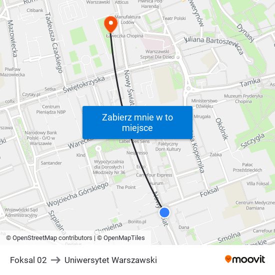 Foksal 02 to Uniwersytet Warszawski map