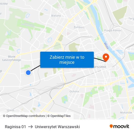 Raginisa 01 to Uniwersytet Warszawski map
