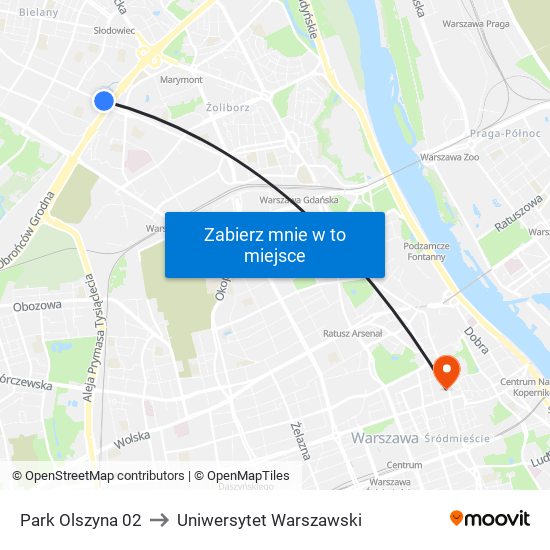 Park Olszyna 02 to Uniwersytet Warszawski map