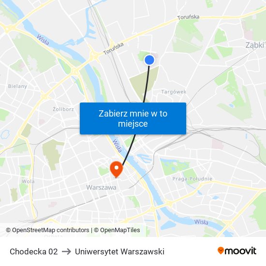 Chodecka to Uniwersytet Warszawski map