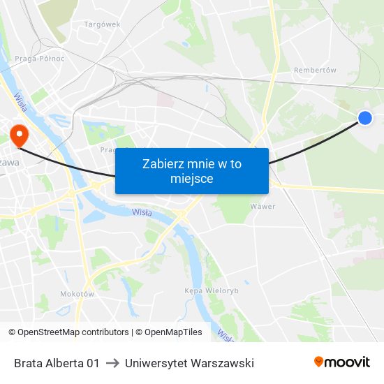 Brata Alberta 01 to Uniwersytet Warszawski map