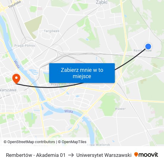 Rembertów - Akademia 01 to Uniwersytet Warszawski map