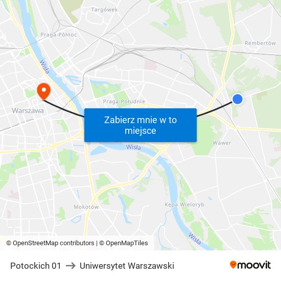 Potockich 01 to Uniwersytet Warszawski map