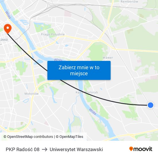 PKP Radość 08 to Uniwersytet Warszawski map