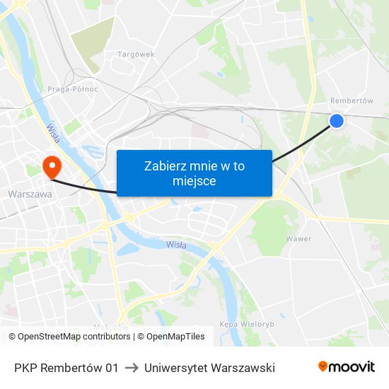 PKP Rembertów 01 to Uniwersytet Warszawski map