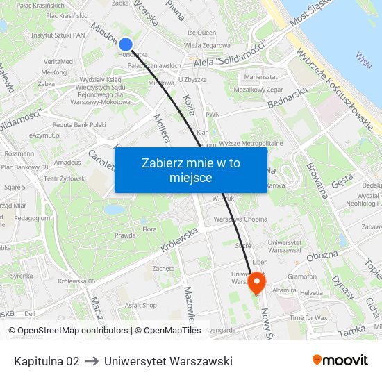 Kapitulna 02 to Uniwersytet Warszawski map