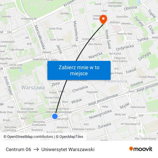 Centrum 06 to Uniwersytet Warszawski map