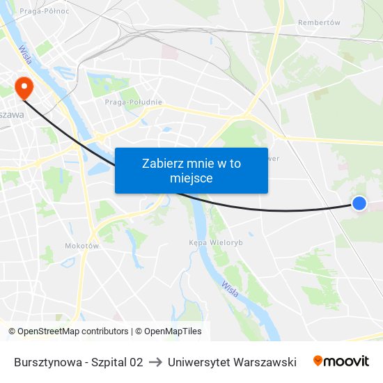 Bursztynowa - Szpital 02 to Uniwersytet Warszawski map