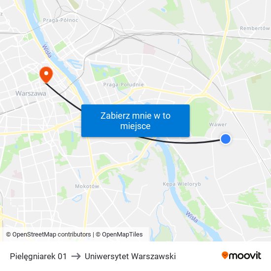 Pielęgniarek 01 to Uniwersytet Warszawski map
