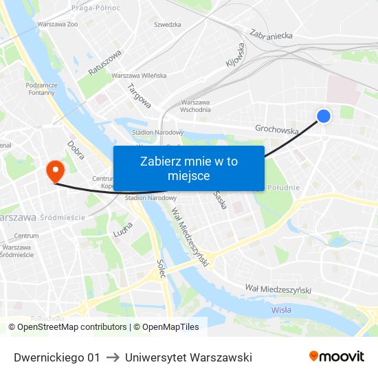 Dwernickiego 01 to Uniwersytet Warszawski map