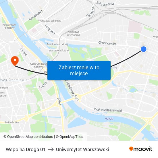 Wspólna Droga 01 to Uniwersytet Warszawski map